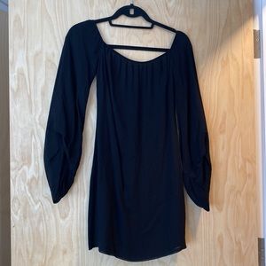 Reformation Black Off The Shoulder Long Sleeve Mini Dress